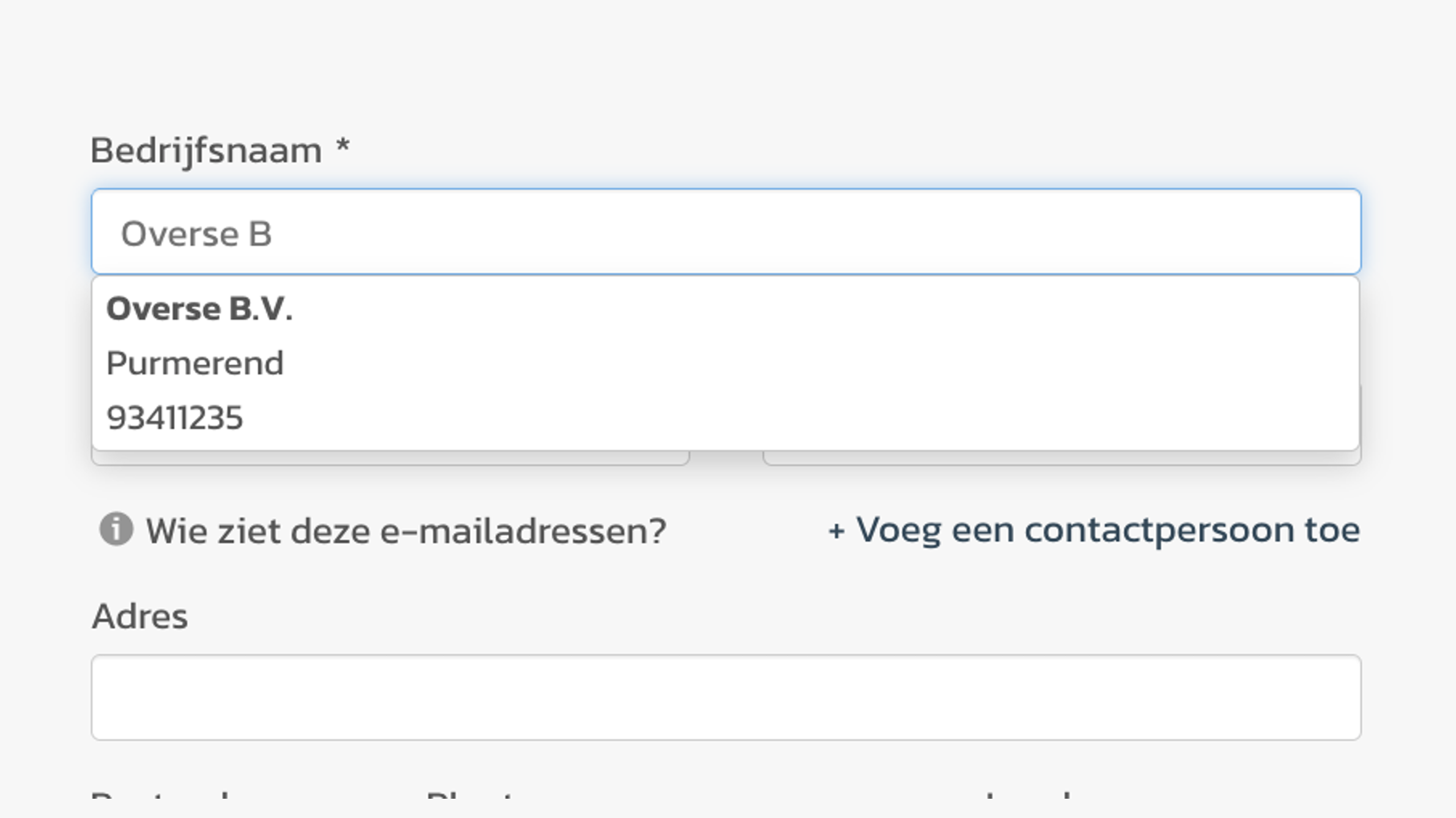 Een integratie met de Kamer van Koophandel